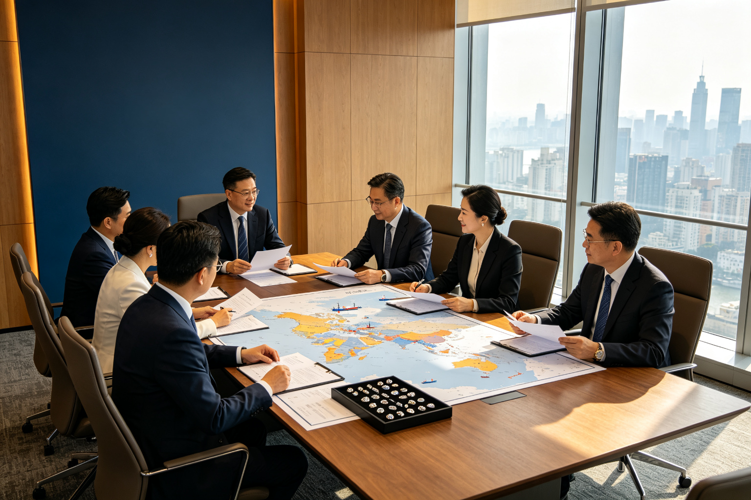 欧博集团总部会议室——国际化商务团队
